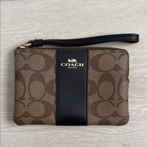 Coach Signature Wristlet in Brown and Black
